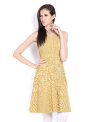Fabindia Mustard Yellow Kalamkari Printed A-Line Dress