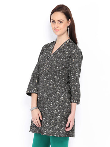 Fabindia Women Black &amp; Grey Printed Kurti