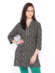 Fabindia Women Black &amp; Grey Printed Kurti