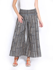 Fabindia Women Blue &amp; Grey Printed Palazzo Pants