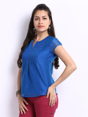 Fabindia Women Blue Chanderi Top