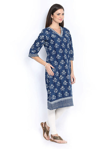 Fabindia Women Indigo Blue Hand Block Print Kurta