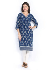 Fabindia Women Indigo Blue Hand Block Print Kurta