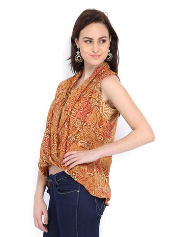 Fabindia Women Brown &amp; Orange Printed Top