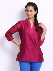 Fabindia Women Dark Pink Chanderi Kurti