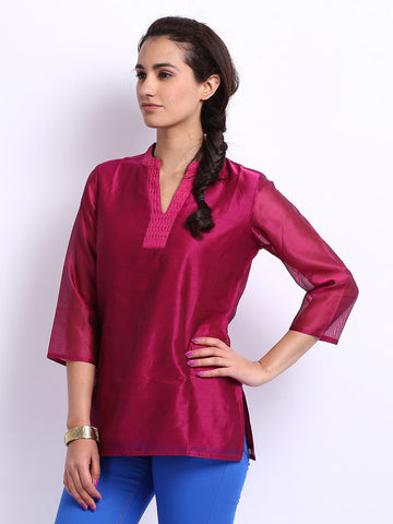 Fabindia Women Dark Pink Chanderi Kurti