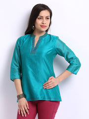 Fabindia Women Green Chanderi Kurti