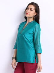 Fabindia Women Green Chanderi Kurti