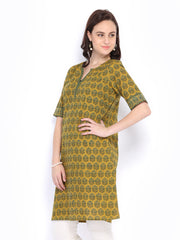Fabindia Women Green Hand Block Printed Kurta