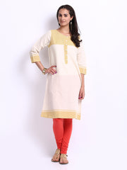 Fabindia Women Off-White &amp; Cream Coloured Khadi Kurta