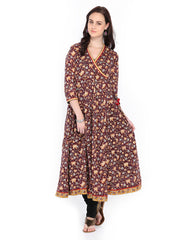 Fabindia Women Burgundy Hand Block Printed Anarkali Kurta