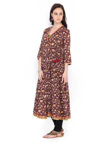 Fabindia Women Burgundy Hand Block Printed Anarkali Kurta