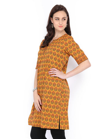 Fabindia Women Mustard Yellow Printed Kurta