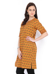 Fabindia Women Mustard Yellow Printed Kurta
