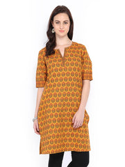 Fabindia Women Mustard Yellow Printed Kurta