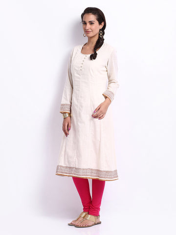 Fabindia Women Off-White Anarkali Kurta