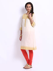 Fabindia Women Off-White &amp; Cream Coloured Khadi Kurta