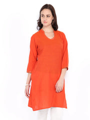 Fabindia Women Orange Hand Embroidered Kurta