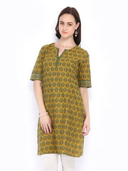 Fabindia Women Green Hand Block Printed Kurta