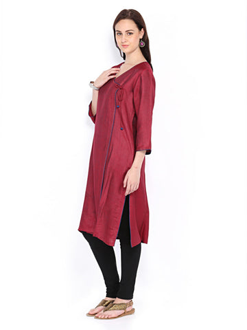 Fabindia Women Maroon &amp; Blue Kurta