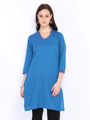 Fabindia Women Blue Embroidered Kurta