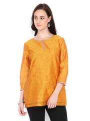 Fabindia Women Mustard Yellow Chanderi Printed Kurti
