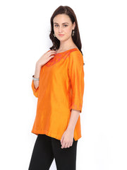 Fabindia Women Orange Chanderi Kurti