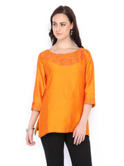 Fabindia Women Orange Chanderi Kurti