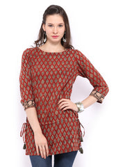 Fabindia Women Rust Brown Hand Block Print Kurti