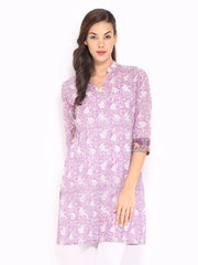 Fabindia Women Lavender &amp; White Printed Kurta