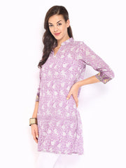 Fabindia Women Lavender &amp; White Printed Kurta
