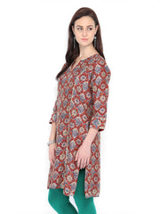 Fabindia Women Maroon &amp; Beige Hand Block Print Kurta