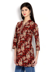 Fabindia Women Maroon &amp; Beige Printed Kurta