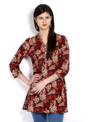 Fabindia Women Maroon &amp; Beige Printed Kurta