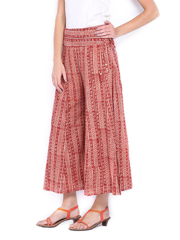 Fabindia Women Maroon &amp; Cream Colored Palazzo Pants
