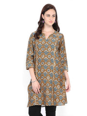 Fabindia Women Mustard Brown Printed Kurta