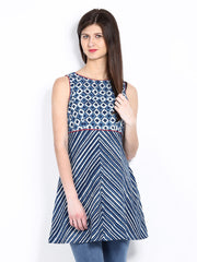Fabindia Women Navy &amp; Off-White Printed Tunic