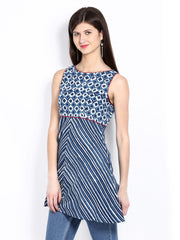 Fabindia Women Navy &amp; Off-White Printed Tunic