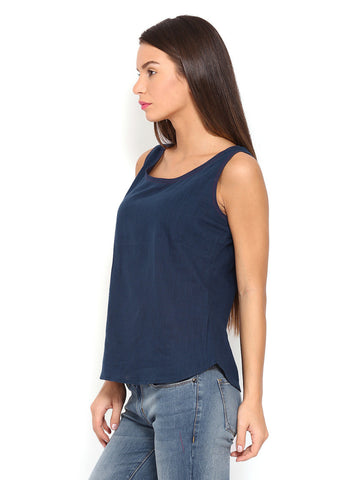 Fabindia Women Navy Sleeveless Top