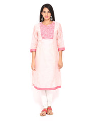 Fabindia Women Off-White &amp; Pink Printed Kurta