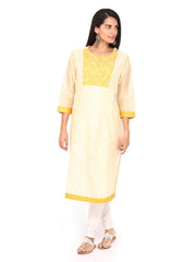 Fabindia Women Off-White &amp; Yellow Printed Kurta