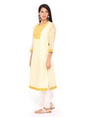 Fabindia Women Off-White &amp; Yellow Printed Kurta