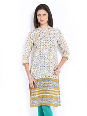 Fabindia Women Cream Coloured Printed Kurta