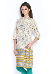 Fabindia Women Cream Coloured Printed Kurta