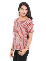 Fabindia Women Peach Coloured &amp; Maroon Hand Block Print Top