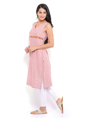 Fabindia Women Pink Hand Embroidered Kurta