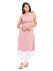 Fabindia Women Pink Hand Embroidered Kurta