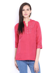Fabindia Women Pink Linen Blend Top