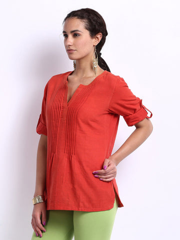 Fabindia Women Red Khadi Kurti