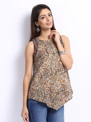 Fabindia Women Beige Kalamkari Printed Top